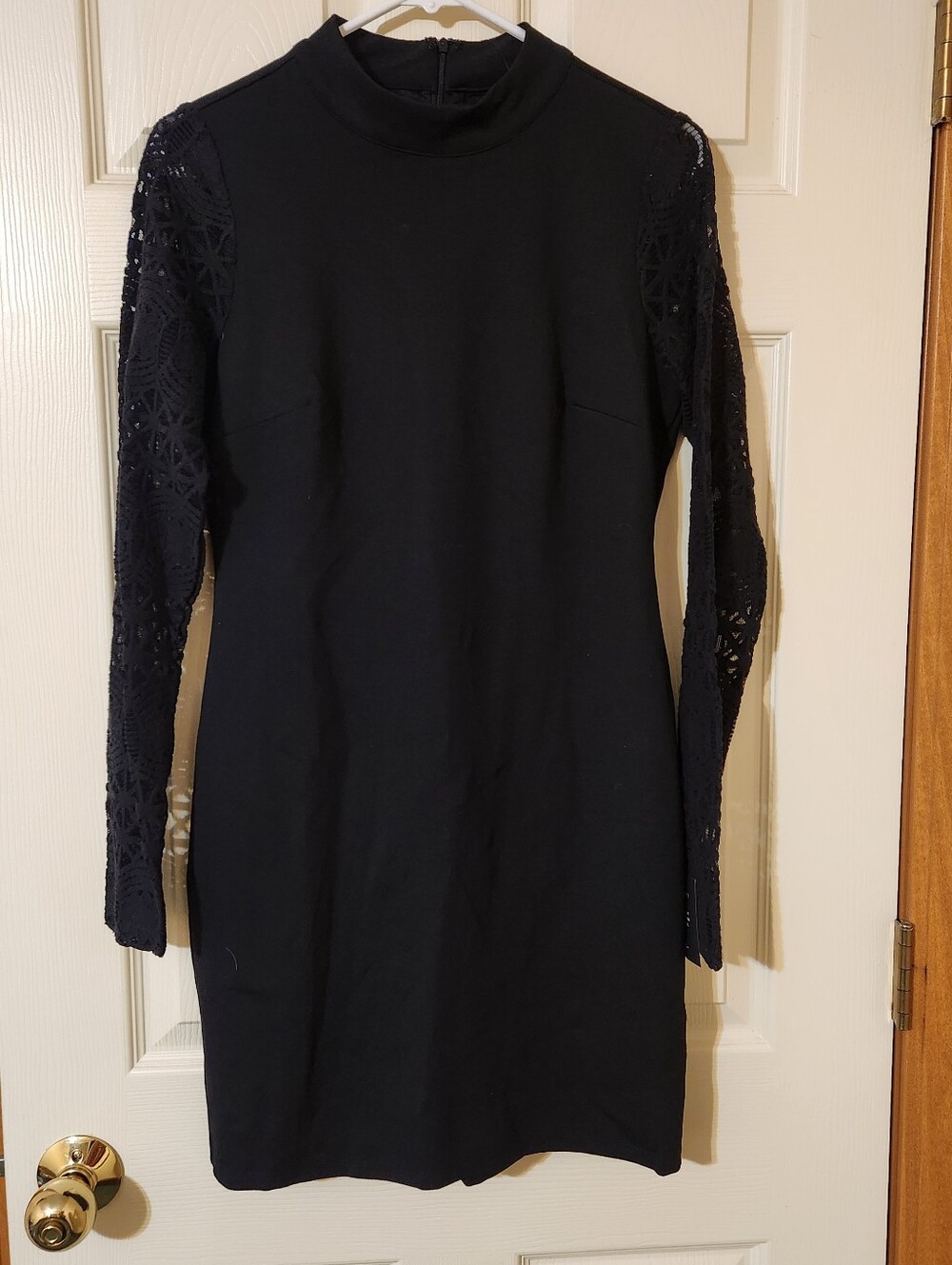 Lulus Black Mock Neck Bodycon Dress Lace Long Sleeve Lined Short Size M NWT
